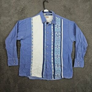 Western Frontier Mens XL Blue Southwestern Aztec Button Front Shirt USA